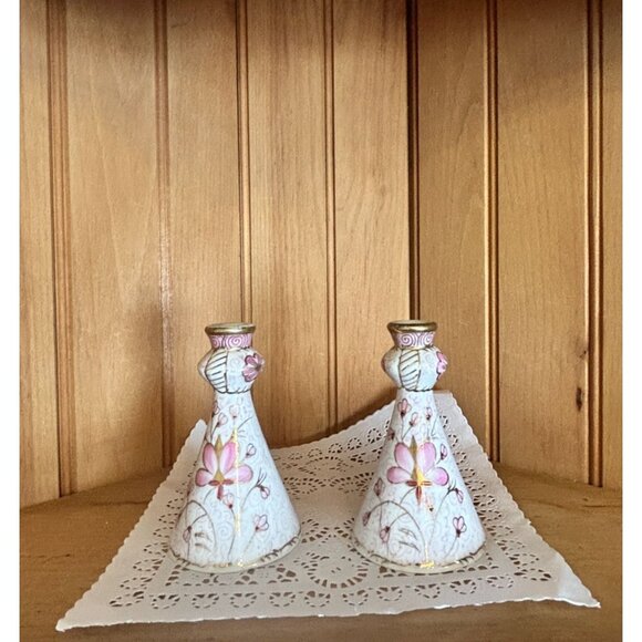 Vintage Andrea by Sadek Hand-Painted Porcelain Bud Vases Pink Gold Floral Home D - Picture 4 of 6